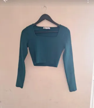 Top Zara manga larga escote cuadrado