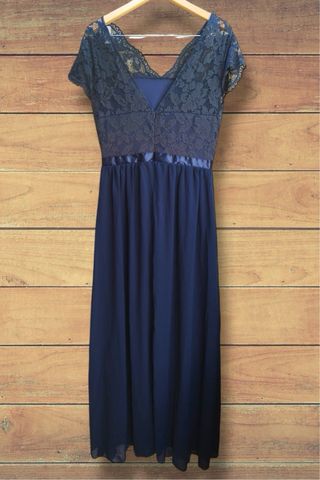 Vestido Largo Encaje Azul Marino Talla L