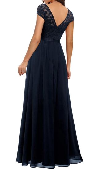 Vestido Largo Encaje Azul Marino Talla L