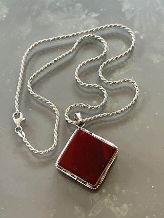 Collana Argento 925 vintage Ciondolo Pietra Dura