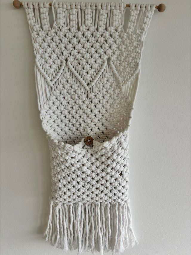 Colgador Macramé Pared Madera Algodón