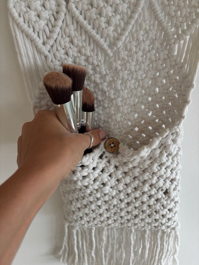 Colgador Macramé Pared Madera Algodón