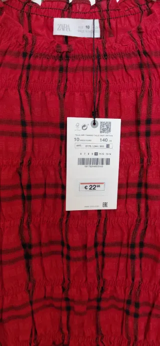 Vestido Zara cuadros rojo talla 10 años