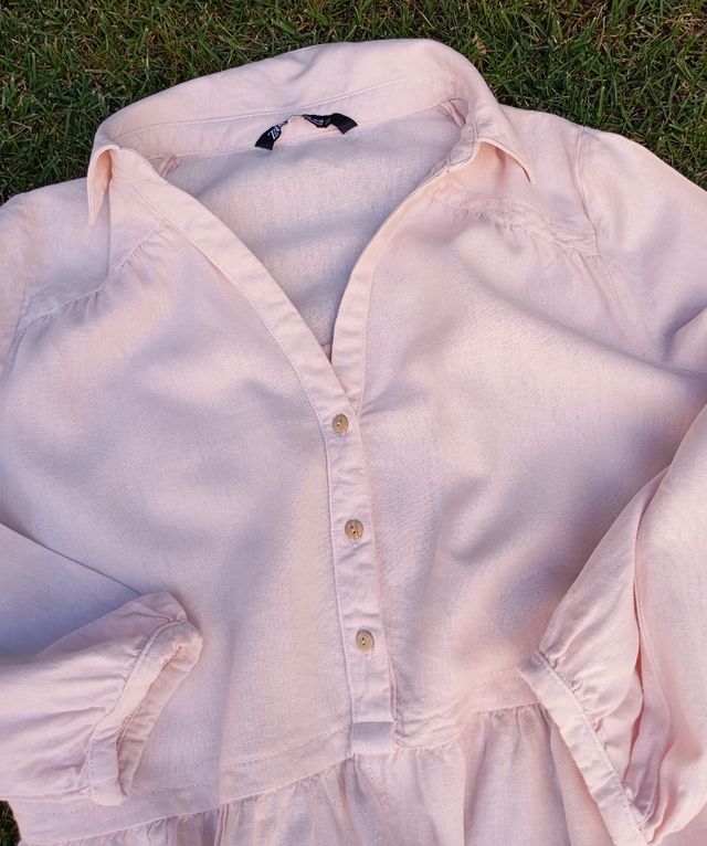 Vestido rosa Zara manga larga