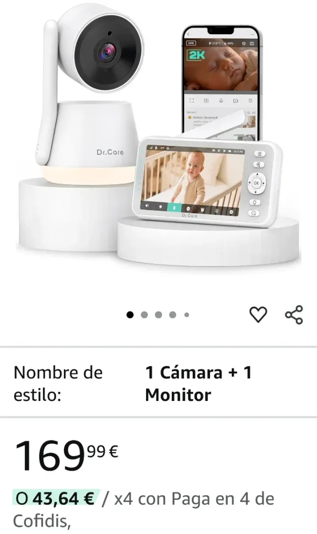 Cámara Bebé 2K/1080P + Monitor 5" + App Móvil