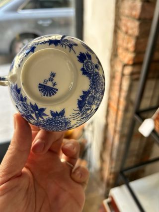 Juego de té porcelana fina azul y blanco