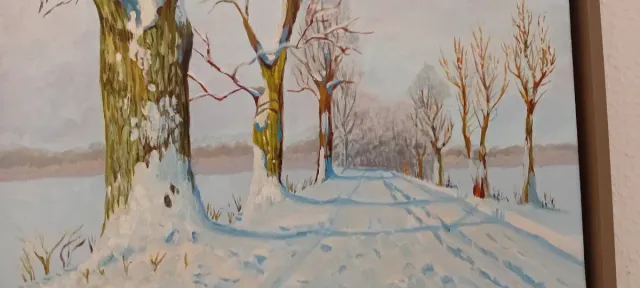 Cuadro paisaje invierno madera