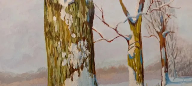 Cuadro paisaje invierno madera