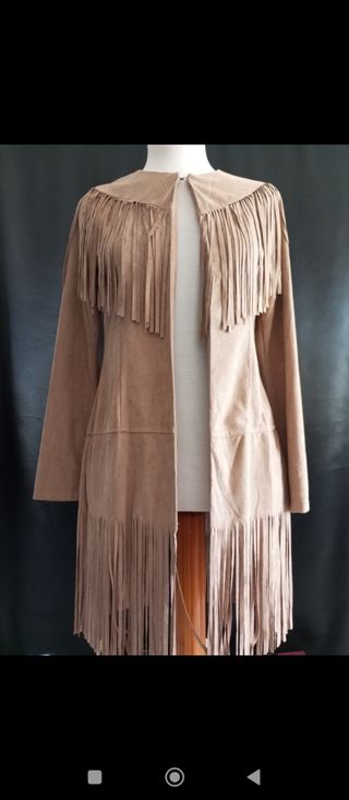 Chaqueta larga flecos beige talla S