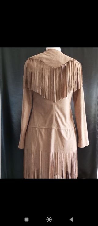 Chaqueta larga flecos beige talla S