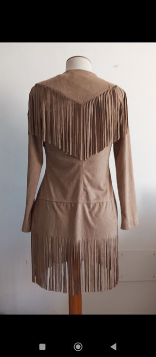 Chaqueta larga flecos beige talla S