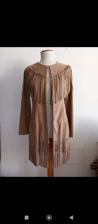 Chaqueta larga flecos beige talla S