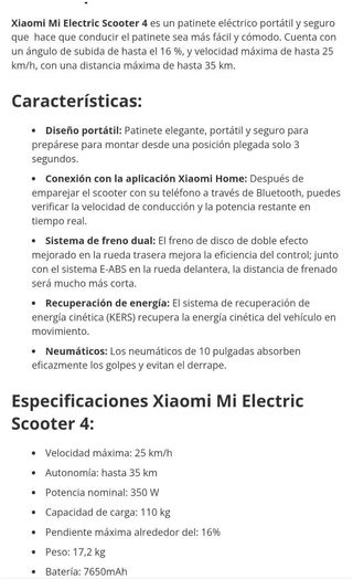 Patinete eléctrico Marca Xiaomi scooter 4