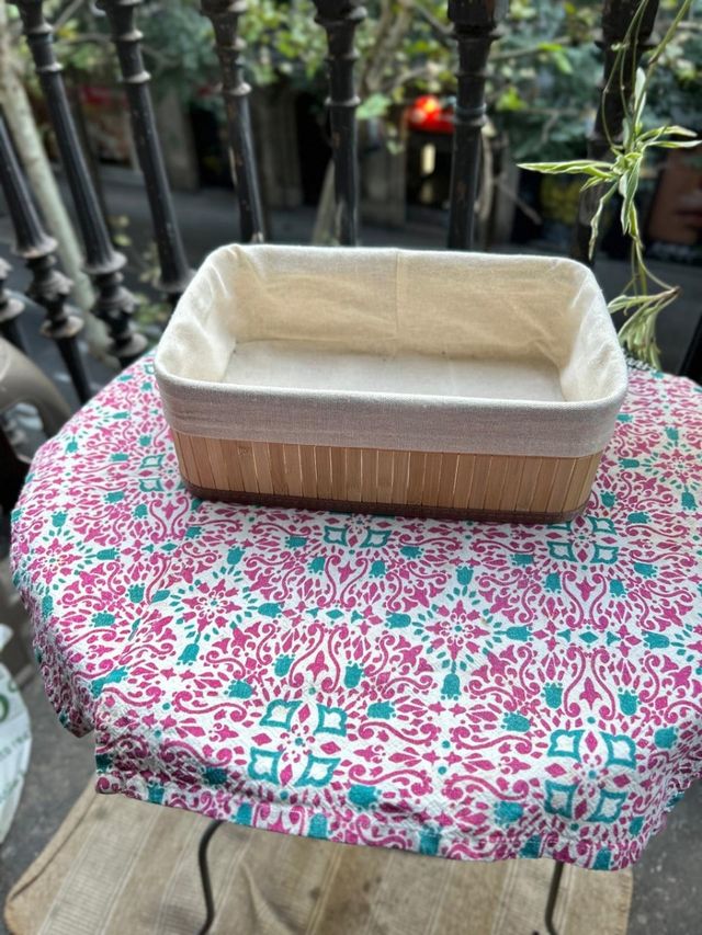 Cesto organizador bambú y tela