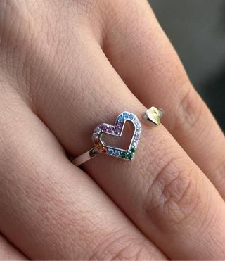Anillo Corazón Plata Ley Ajustable Multicolor