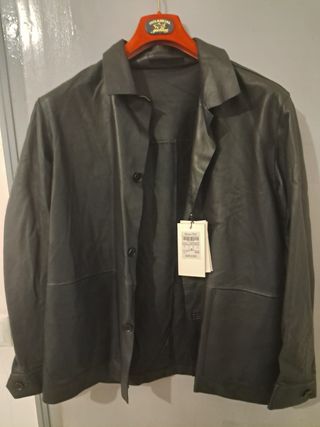 Chaqueta Piel Negra Massimo Dutti Studio Talla L