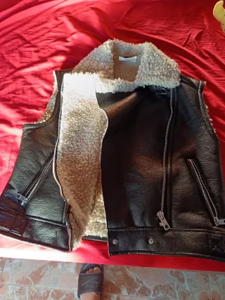 Cazadora mujer lana negra y beige