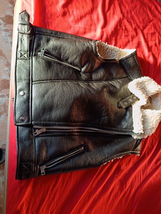Cazadora mujer lana negra y beige