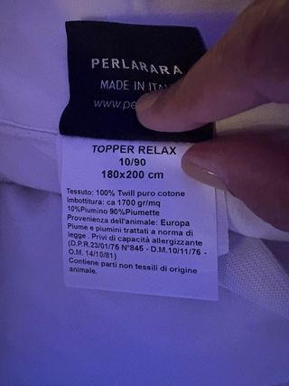 Topper Piumino Perlarara 180x200 cm