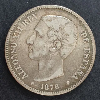 España 5 pesetas plata 1876, Alfonso XII, mod.1