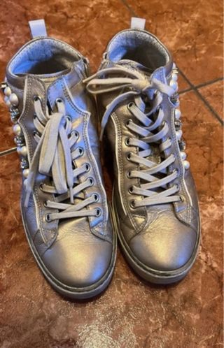 Nero Giardini Sneakers Argento con Perle