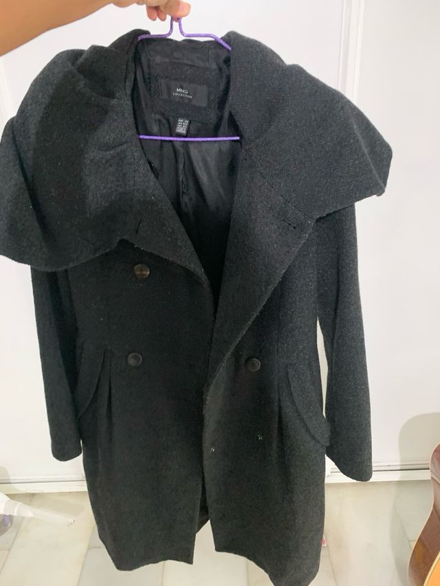 Mango Abrigo Pano Negro Talla S