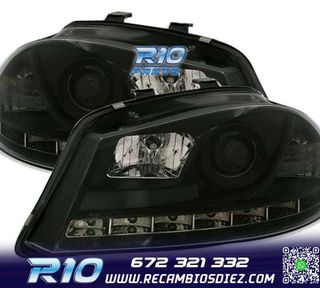 FAROS PARA SEAT IBIZA CORDOBA 6L 02-08 DRL NEGROS H1 H1