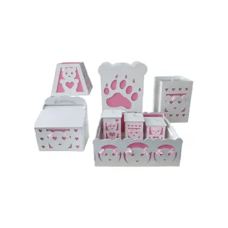 Kit Bebé MDF Lacado Oso Rosa