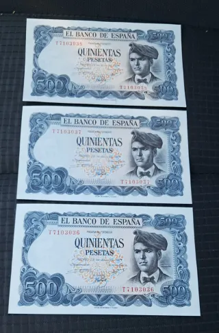 3 Billetes 500 Pesetas 1971 correlativos 