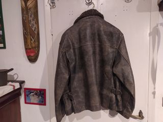 Giacca pelle chiodo vintage collo pelliccia XL