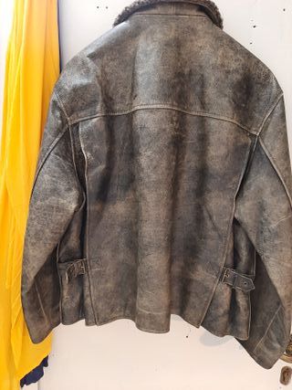 Giacca pelle chiodo vintage collo pelliccia XL