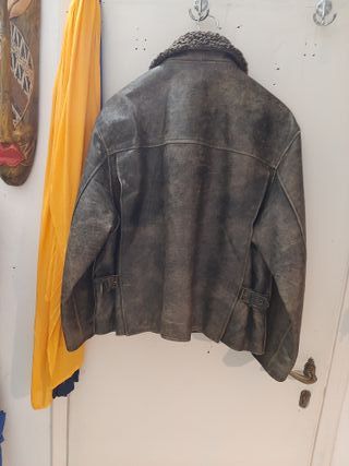 Giacca pelle chiodo vintage collo pelliccia XL