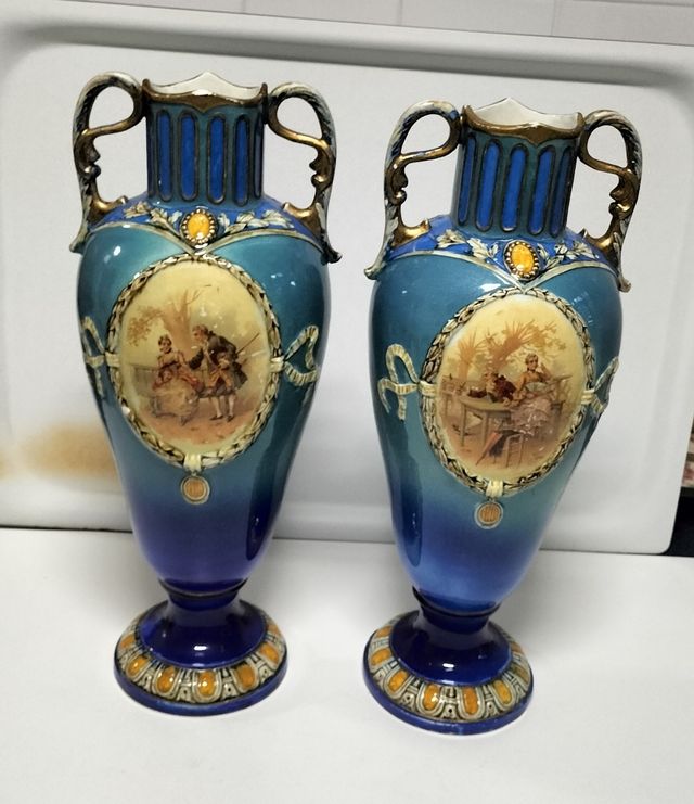 Pareja jarrones franceses antiguos porcelana