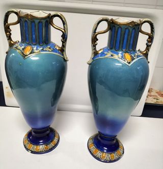 Pareja jarrones franceses antiguos porcelana