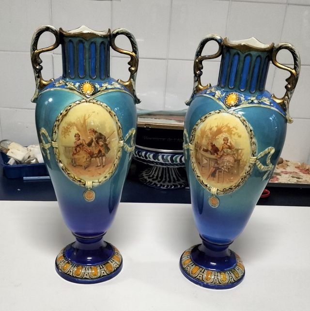 Pareja jarrones franceses antiguos porcelana