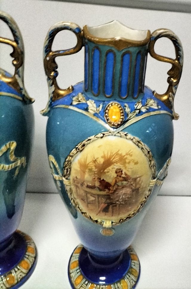 Pareja jarrones franceses antiguos porcelana