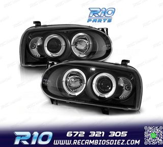 FAROS PARA VOLKSWAGEN VW GOLF MK3 91-97 OJOS ANGEL FONDO NEG