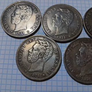 5 Monedas 5 Pesetas 1871 Amadeo I Rey