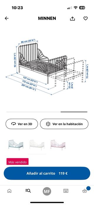 Cama y colchón extensible infantil Ikea Minnen