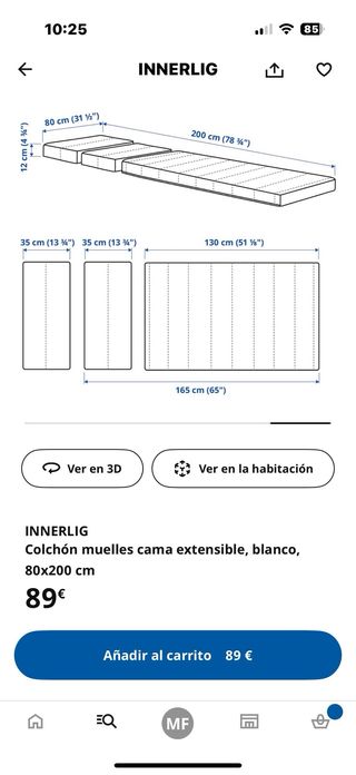 Cama y colchón extensible infantil Ikea Minnen