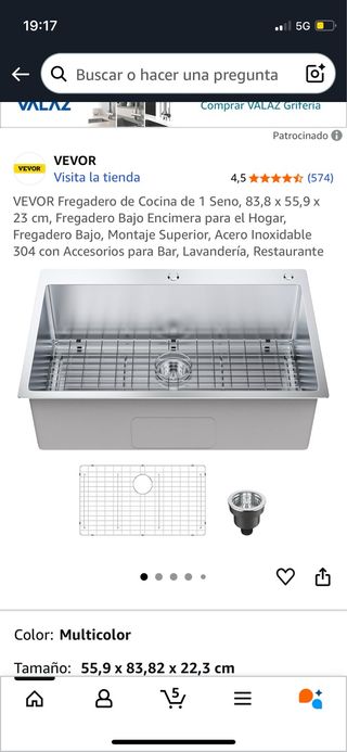 Fregadero Cocina VEVOR Acero Inoxidable 1 Seno