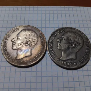 6 Monedas 5 Ptas Alfonso XII y XIII