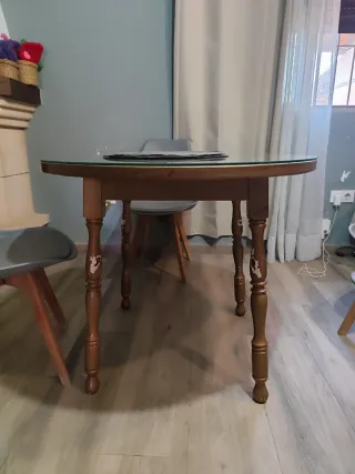 Mesa redonda madera y cristal