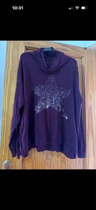 Jersey mujer estrella lentejuelas morado