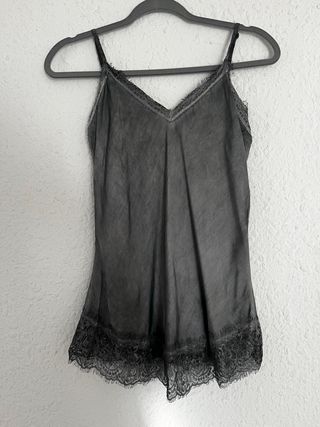 Camiseta Lencera Encaje Negro/Gris
