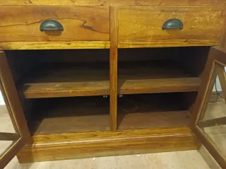 Mueble de cocina rústico madera y cristal