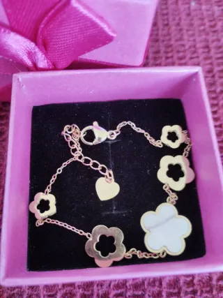 Pulsera Flor Nácar Dorada Nueva