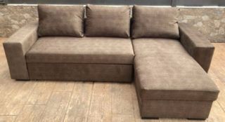 Sofá Cama Chaise Longue Marrón Tela