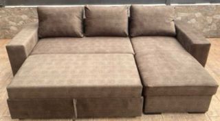 Sofá Cama Chaise Longue Marrón Tela