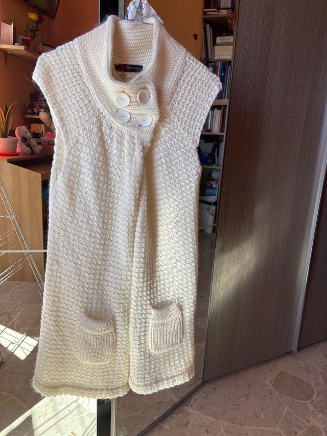 Gilet lana lungo bianco taglia unica